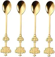 Garneck 4pcs Gold Titanium Plated Stainless Spoons Ergonomic Stirring Utensils for Desserts Ice and Appetizers Elegant and Design for Unique Dining Experience