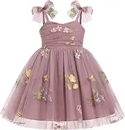 [IBTOM CASTLE] Rainbow Tutu Toddler Baby Girls Floral Sequin Backless Tulle Dress for Cake Smash 1st Birthday Party Photoshoot