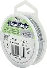 Beadalon 7 Strand Stainless Steel Bead Stringing Wire, 0.018 in / 0.46 mm, Satin Silver, 100 ft / 31 m