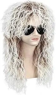 Men and Women Long Curly Wig 70s 80s Rocker Party Funny Wig Costume Wig