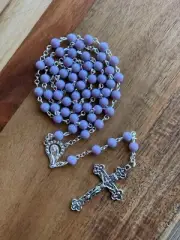 Purple Colour Glass Bead Silver Metal Holy Rosary for Catholic Church Pray Gift