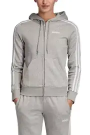 Adidas Women's Essentials 3-Stripe Full Zip Hoodie Grey Heather XS E10683 New