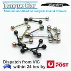 3 or 6PCs Piercing Barbells Tongue Bars Rings Titanium Anodised Body Jewellery