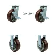 6 Inch Polyurethane Caster Set with 2 Brakes/Swivel Lock 2 Rigid Service Caster