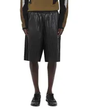 Helmut Lang Pleated Leather 11.25 Shorts