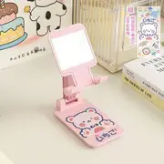 Plastic Foldable Desktop Phone Stand with Sticker (various designs) With Mirror - Pink - One Size