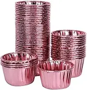 50Pcs Double Sided Curled Paper Cake Cup, Heat Proof Cupcake Liners for Baking, Ideal for Muffins and Pastries (Double-Sided Rose Gold K1001#C)