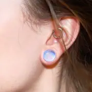 PAIR Opalite Stone White Opal EAR PLUGS TUNNELS SADDLE Double FLARED GAUGES Ring