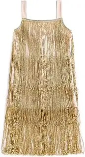 [Qiylii] Kid Girls Sequin Fringe Tassel Dress Sleeveless Dance Twirly Dresses Sparkly Latin Dress Concert Outfit Gift Children