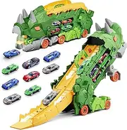 Dinosaur Truck with 12 Cars Toys for Kids, Transforms into Triceratops with Race Track Set, Ultimate City Dinosaur Transporter Hauler, Birthday Gifts Toys for Boys 3 4 5 6 7 8 Years Old