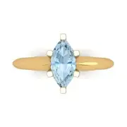 1.0 Marquise Cut Natural Aquamarine Wedding Bridal Promise Ring 14k Yellow Gold
