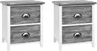 Bedside Table Set of 2 White/Grey Baskets Bed Side Tables Storage Small Narrow