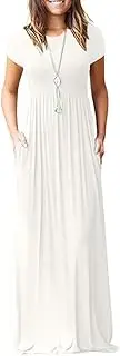 [MISFAY] Women Short Sleeve Loose Plain Maxi Dresses Casual Long Dresses Pockets