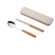 2Set 2 in 1 Spoon Chopsticks Fork Cutlery Set Three-piece Creative Work Students Portable Tableware(Two-piece wooden spoon chopsticks)