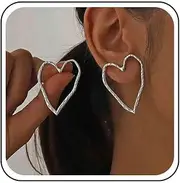 [Xduargs] Boho Love Heart Earrings Hollow Heart Love Earrings Exaggerate Love Heart Statement Earrings Vintage Open Heart Studs Earring Jewelry for Women, Zinc