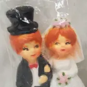 Vtg Bride Groom Cake Topper Miniature Plastic Figure Red Heads 80s Bridal Shower