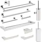 Round / Square Chrome Towel Rail Rack Toilet Paper Holder Brush Set Robe Hook