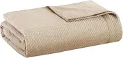 Madison Park Soft Certified 100% Egyptian Cotton Breathable Cozy Blanket, Premium Waffle Knit Classic Design, Luxury All Season Lightweight Cover for Bed, Couch and Sofa, Khaki King(108"x90")