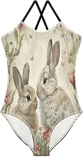 [RPLIFE] Girls Swimming Suits 3-10 Y Beach Swim Suits Kids, Spring Bunnies Easter Rabbit