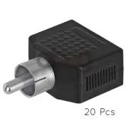 20 Pack RCA Plug to 2x 3.5mm Mono Jack Adapter 2-Way Y Splitter Connector