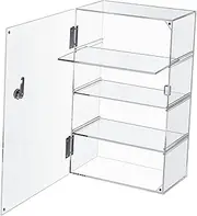 JISADER Acrylic Display Case Retail Cabinet Lockable with Removable Shelf Clear Makeup Storage Collectibles Store Desktop Organizer , 4 Layers