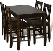 [vidaXL] Modern Dining Set - Wooden Dining Table with 4 Chairs, Solid Pine Wood Construction, Easy Assembly, Clean Design Dinner Set for Kitchen/Dining Room - Brown