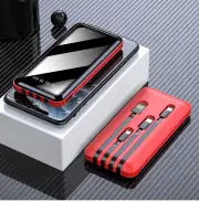 20000mAh Portable Charger With 3 Built-In Charging Cable USB Cable Lightning Cable Large Capacity Mobile Power Red