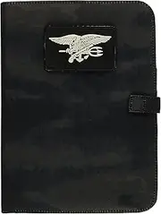 F-STYLE F-SD030325-A-TACS (LE), US Navy Seals PVC Patch Included, Waterproof Cloth Lining, A5 Size, Military Notebook Cover, Black