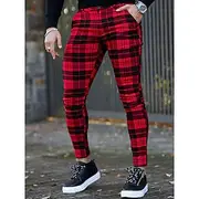 Men's Trousers Chinos Chino Pants Plaid Dress Pants Pocket Plaid Comfort Breathable Outdoor Daily Going out Fashion Streetwear White Red