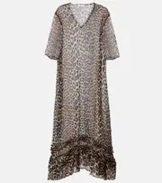 [Ganni] Ganni Leopard-print sheer chiffon midi dress AU 16 multicoloured