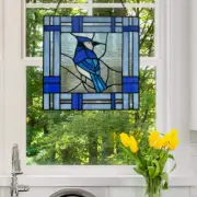 Window Panel Handcrafted Traditional Blue Jay Stained Glass River of Goods NEW