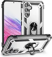 [TiHen] Compatible for Case Samsung Galaxy A54, Magnetic Ring Holder 360°Full Body Protective Silicone Personalised Tough Armor Phone Case with Screen Protector-Silver