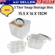 3 Tier Snap Storage Box Plastic Craft Tool Case Stationary Organiser Carrier Box