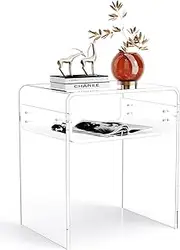 solaround Acrylic Side Table, Clear Bedside Table Nightstand for Bedroom Living Room, 40 x 30 x 50 cm (Clear)