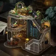 Handmade DIY Wizard Clock Tower Dollhouse Kit with LED Lights and Gothic Details