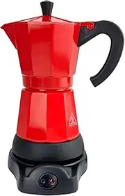 Mornest Aluminium Electric Moka Pot Coffee Maker, Electric Espresso Maker Auto Shutoff, Italian Classic, 360 Degree Rotating Base, 3/6 Cups (150/300ml), Red/White/Black/Blue/Silver (Red, 3 Cups)