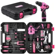 152PCS Home Tool Kit with 12V Cordless Drill, Pink