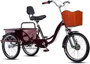 Rickshaw Tricycle with Pedals,Cargo Trike with Large Rear Cabin,3 Wheels Bicycle with Hydraulic Front Fork,Sensitive Dual Brakes,Cruiser Bike for Senior and Adult