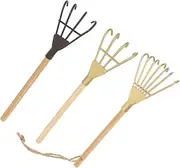 Veemoon 3pcs Mini Metal Multiuse Tool Set - Grill Iron - Bamboo Rake & Gardening Rake for Household & Outdoor Use