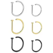 10 Pcs Surgical Steel Nose Rings D Shaped Nostril Piercing Conch Helix Piercings