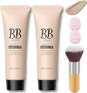 2Pcs Concealer Hydrating BB Cream,Hydrating BB Cream Full Coverage Foundation and Concealer,BB Tinted Care Primer With Brush,Tinted Moisturizer Primer for All Skin Types (Natural, Same size)