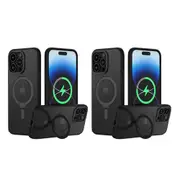2pcs Magnetic Case for iPhone 13 14 Pro Promax Plus Shockproof Cover Screen Protector -Black
