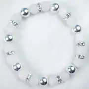Matted Quartz Bracelet, Silver Plated Hematite, Magic Rondelle Spacers, 7"