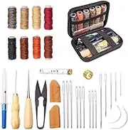 33 PCS Repair Kit,Leather Working Tools and Supplies, Leather Working Kit with Large-Eye Stitching Needles, Waxed Thread, Leather Upholstery Repair Kit, Craft Hand Tools Kit for DIY Sewing