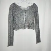 Urban Outfitters Silence & Noise Women's Size XS Silver Net Crop Top Long Sleeve