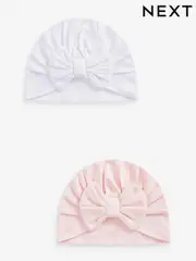 Pink/White Big Bow Baby Bow Turban 100% Cotton Hats 2 Pack (0mths-2yrs) (A85197) | $12
