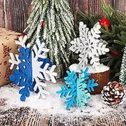 12pcs Wooden Snowflake Decoration Christmas Snowflake Signs 3D Snowflake Tabletop Decor Snowflake Centerpiece Christmas Snowflake Signs for Home Xmas Party (6Set/6Color)