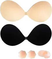 [MELARQT] Adhesive Bra Push-Up, Bra Backless Strapless, Adhesive Large Breast Push-Up, Strapless Sticky Bra, Without Straps Invisible, Invisible Bra 2 Pieces with 4 Pieces Nipple Pads-A