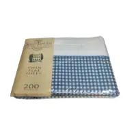 WestPoint Stevens Select Edition Twin Size Flat Bed Sheet White Blue Squares USA