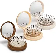Foldable Travel Hair Brush with Mirror - Compact Detangling Paddle Brush for Women & Men, Portable Wallet-Size Brush for Curly/Tangled Hair, On-the-Go Styling Essential (3 Pack)